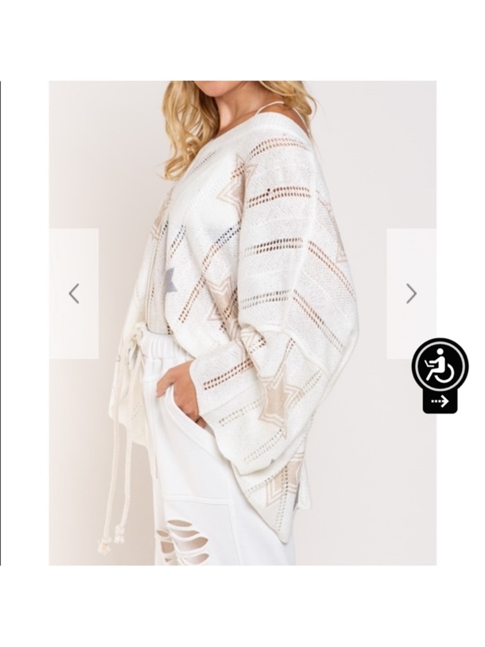 POL Cream Open-Knit V-Neck Sweater with Pastel Stars - Picture 14 of 16